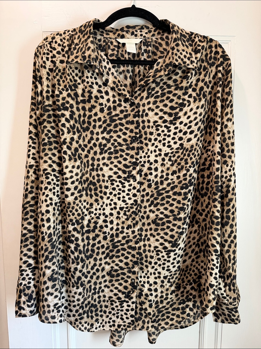 H&M Leopard Print Button-Down Shirt - Beige/Black